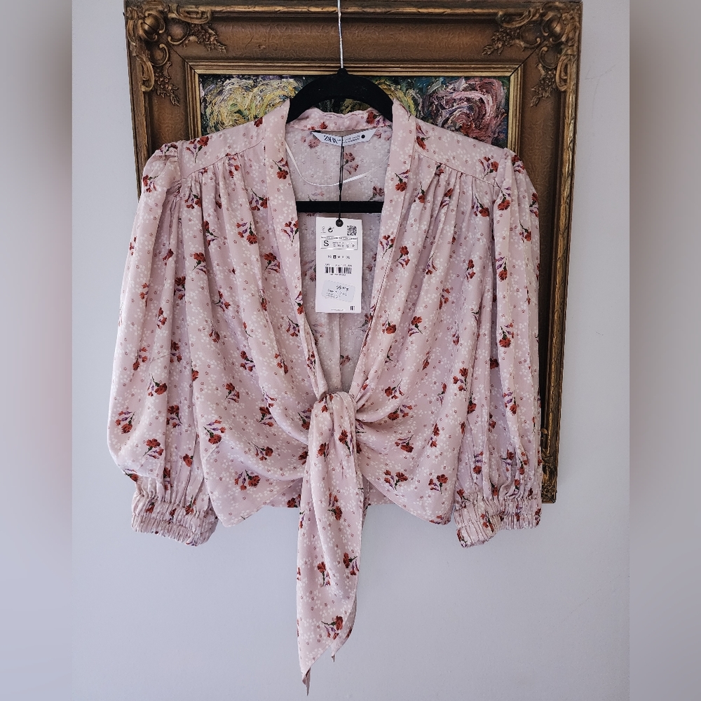 Zara floral cropped blouse